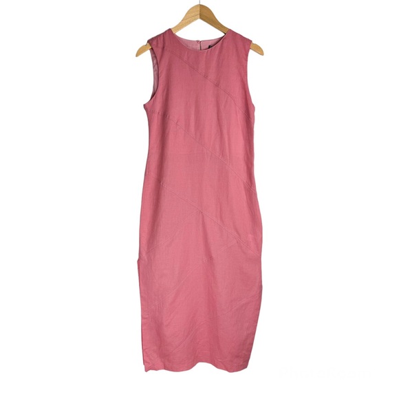 NWT Zara Pink Linen Blend Midi Dress Sz Small Side Slits Boho Chic - Picture 3 of 16